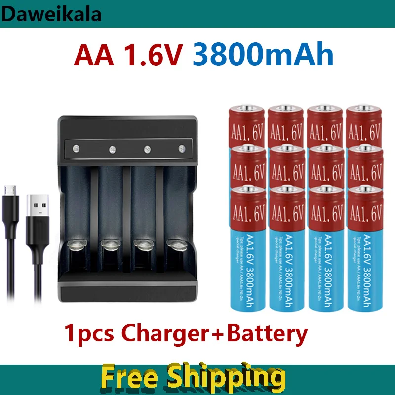 

AA Rechargeable Batteries Ni-Zn 3800mAh 1.6V NiZn Battery for Toys MP3 Solar Lights Digital Camera MP4 RC Car with USB Charger