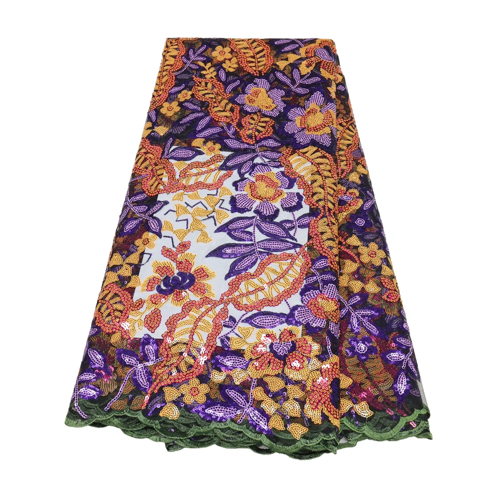 

African French Net Embroidery Luxury Handmade Sequins Beaded Lace Fabric For Wedding Party Evening Dress Sewing Material QF3053