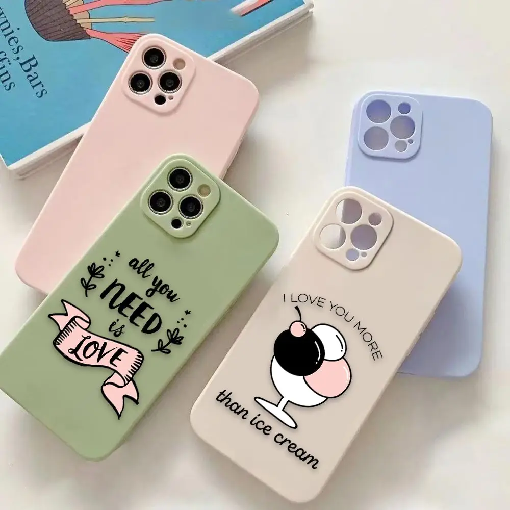 

Cute Romance I LOVE YOU Colorful Liquid Phone Case For iPhone Apple 14 13 11 12 X XS 7 8 Pro Plus Max Mini SE Hand Strap Fundas