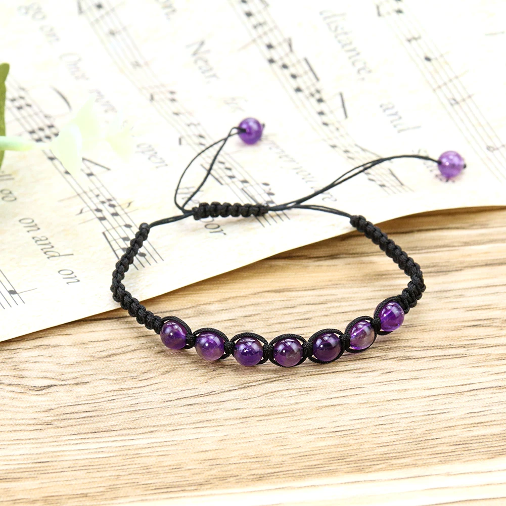 

Adjustable Natural Amethyst Beaded Bracelets Chakra Crystal Stone Braided Bracelet Charm Jewelry Wristband Bangle for Women Men