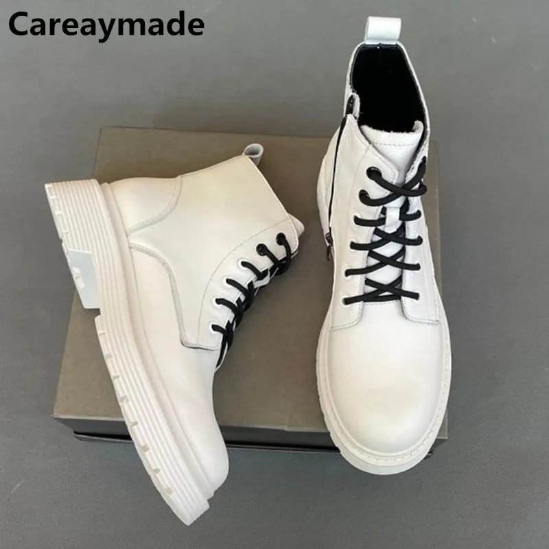 

Женские ботинки Careaymade из натуральной кожи на толстой подошве, короткие ботинки для педикюра с боковой молнией, женская повседневная обувь для отдыха