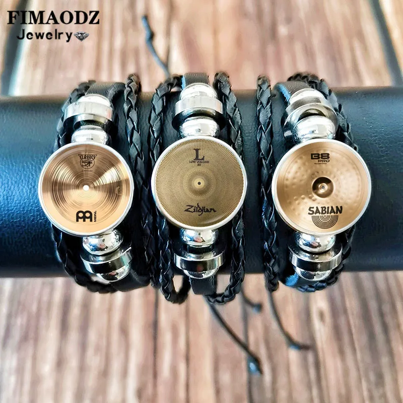 New Drummer Cymbals Bracelet Men Fans Souvenir DJ Record Drum Art Photo Handmade Leather Bracelets Jewelry Gift