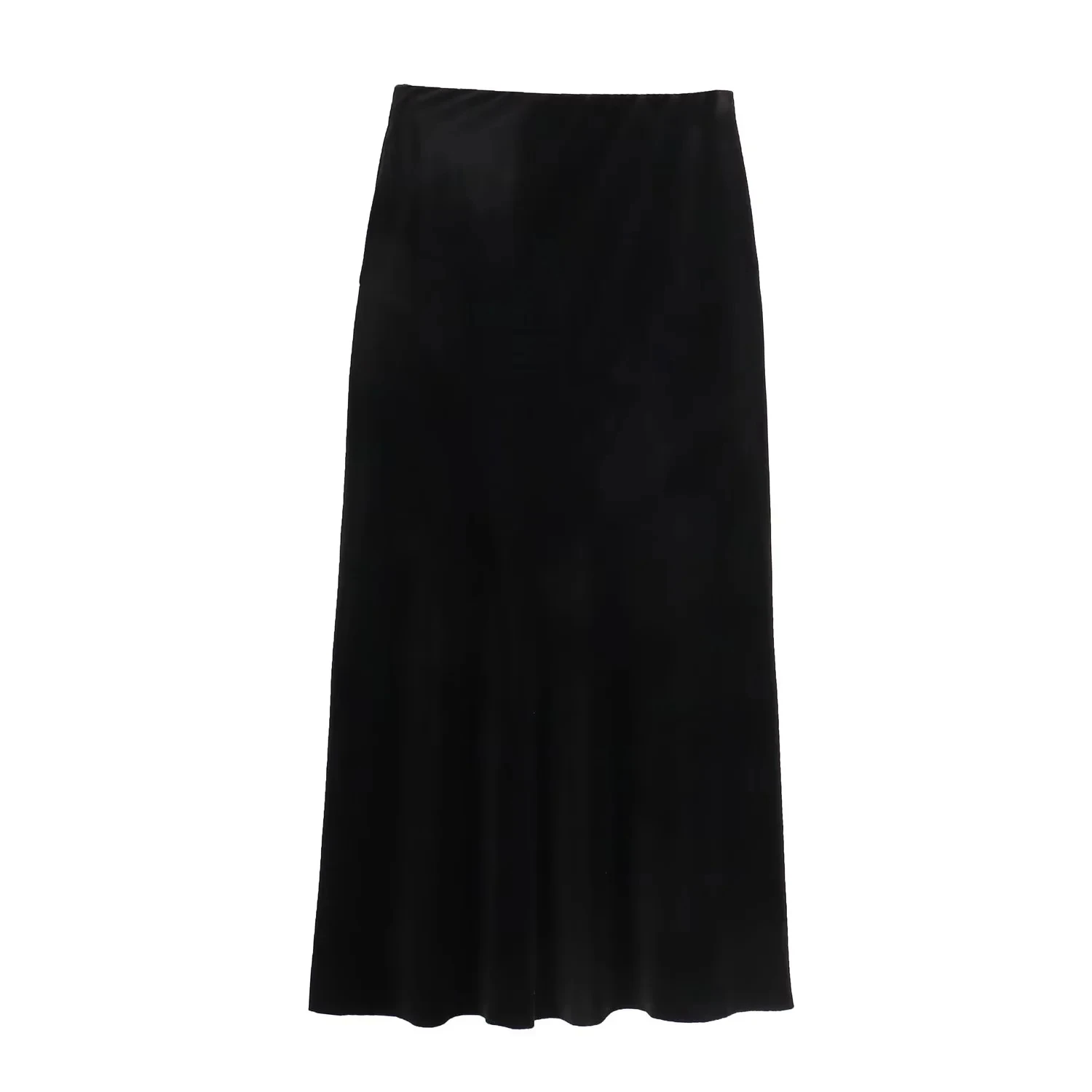 

TRAF Women Black Velvet Midi Skirt 2023 Basic Fitted Simple Solid Elastic High Rise Long Skirt Female Daily Commute Office Skirt