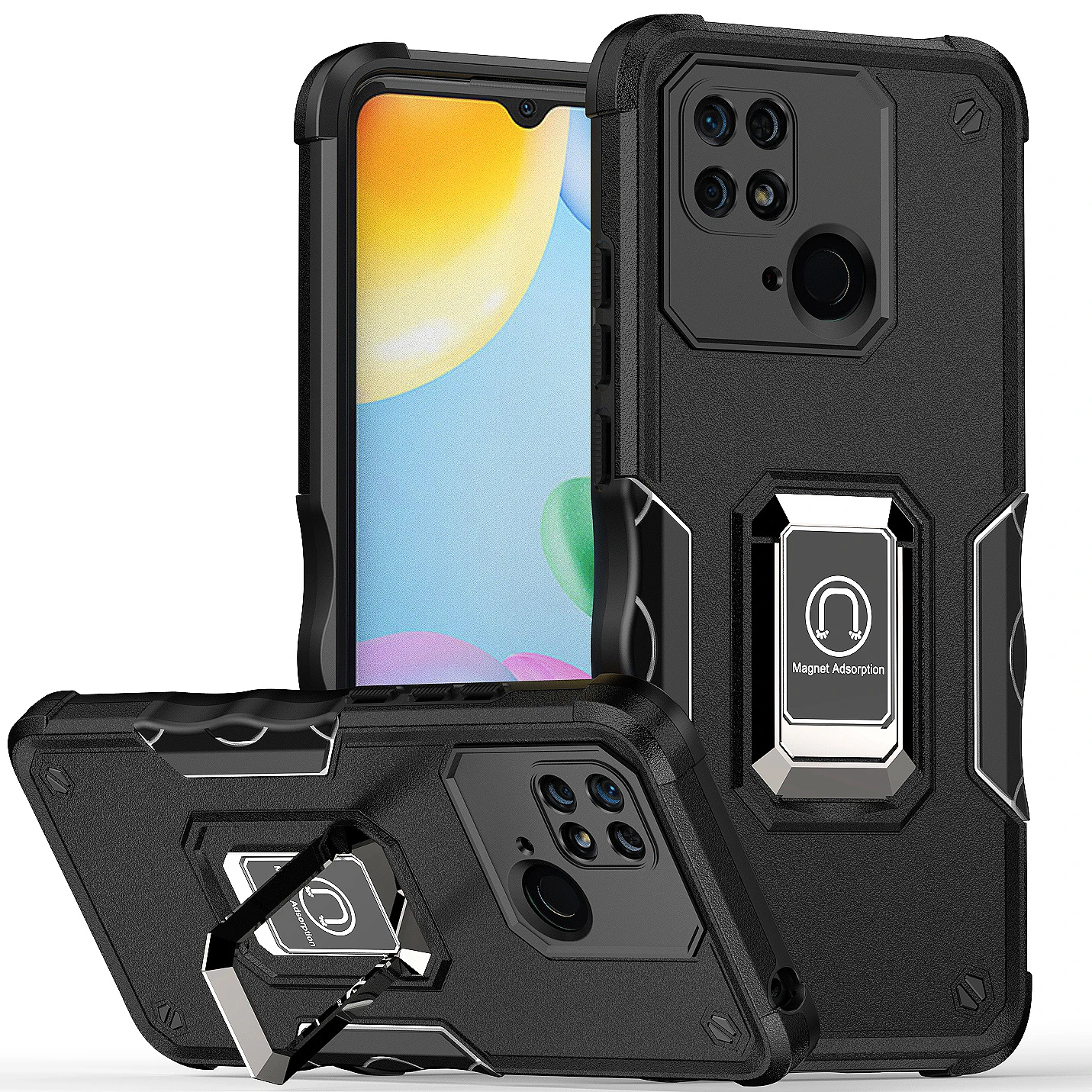 

Capa for Redmi 10C Armor Shockproof Case Note 11 Pro 5G 11S 4G 10 10S 9S 9A 9C Car Ring Holder Cover POCO M4 Pro 4G X3 X4 Pro 5G