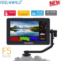 feelworld f5 pro v3 5 5 inch on dslr camera field monitor touch screen 3d lut 4k hdmi external wireless transmission led light