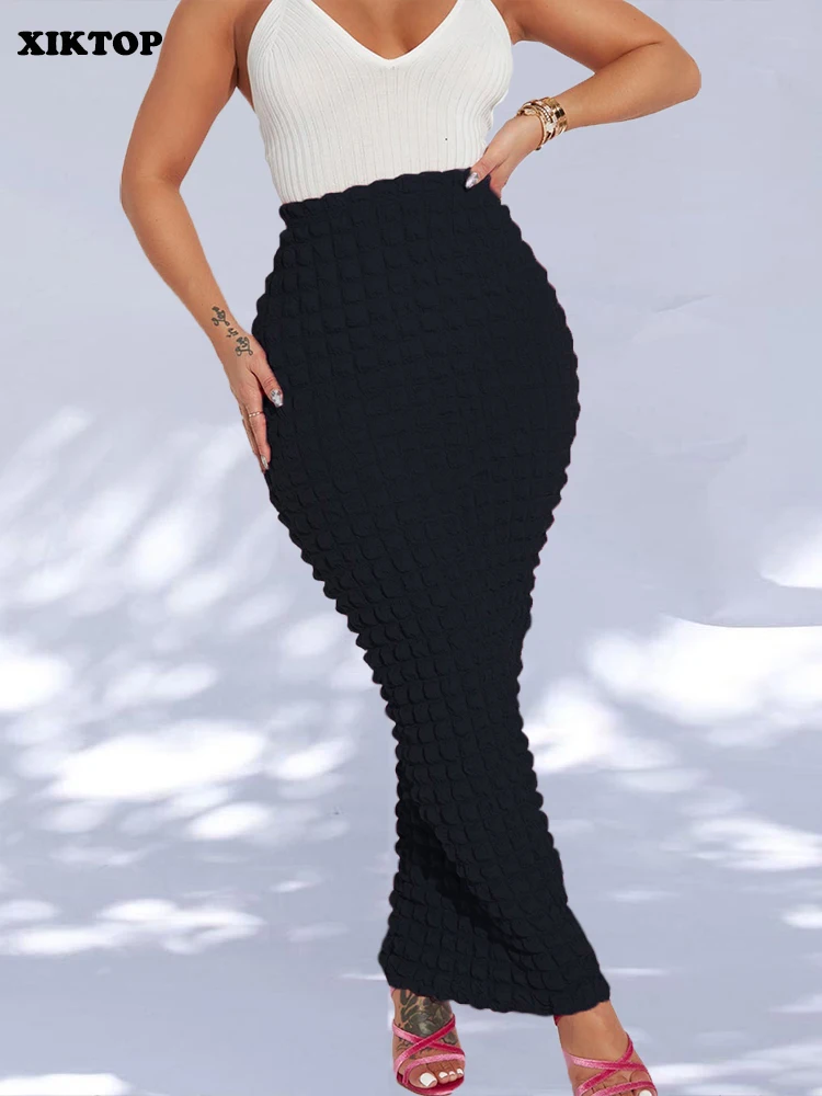 

XIKTOP Concise Skirt Women 2023 Sexy Slim Fashion Solid Office Lady Maxi Bodycon Skirts Casual All-Matching Streetwear
