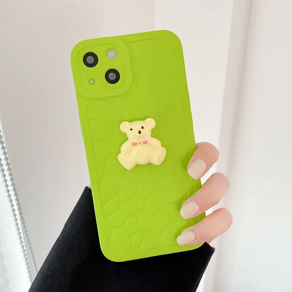 Модный флуоресцентный чехол для телефона с медведем из булыжника iPhone 13 11 X XR XS Max 12