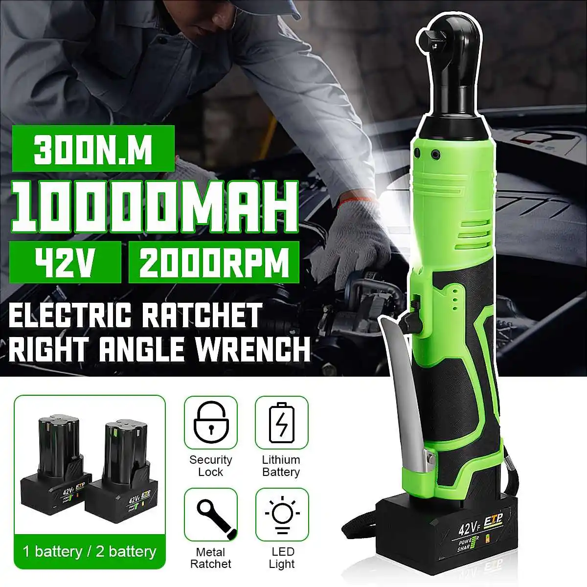 

42V Wrench Cordless Rechargeable Electric Wrench 3/8 Inch Right Angle Ratchet Wrenches Tools Removal Screw Nut Repair Tool 전동 렌치