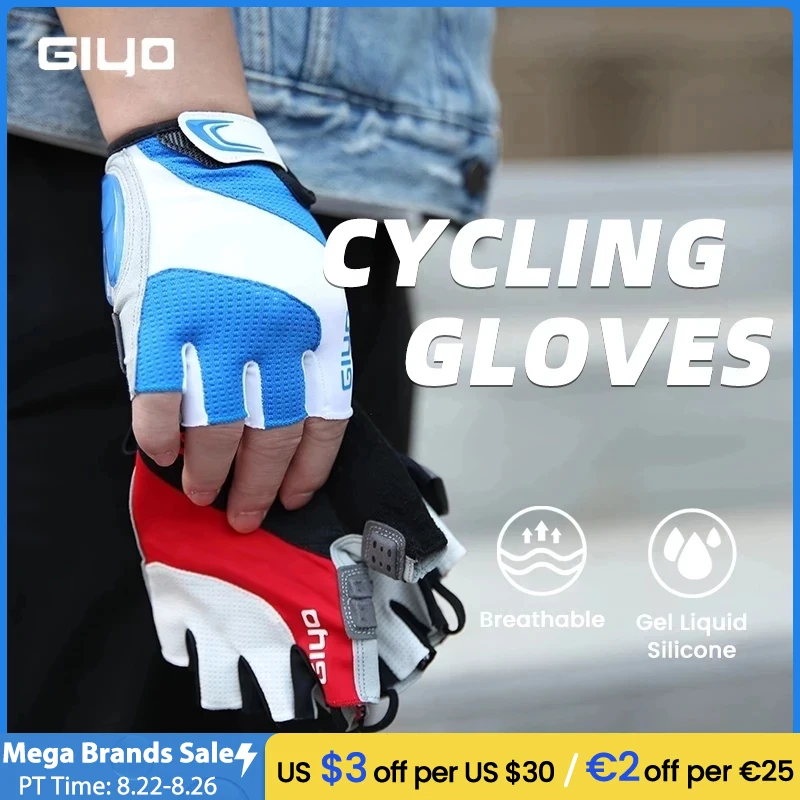Giyo Cycling Half Finger Gloves Breathable Lycra Fabric DH Outdoor Mittens MTB Road Bike Men Bicycle Gel Fingerless Gloves