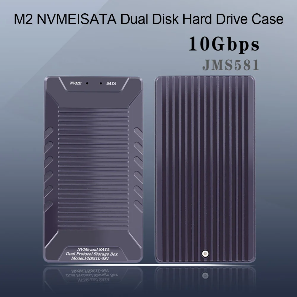 

M.2 NVMe SATA Hard Drive Enclosure Type-C Hard Drive Box Dual-Bay USB3.2 10Gbps External SDD Enclosure for Laptop Accessories
