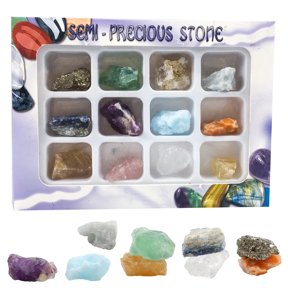 Natural agate jade raw stone pyrite specimen 12 kinds of mineral kids geology cognition teaching materials display ornamental