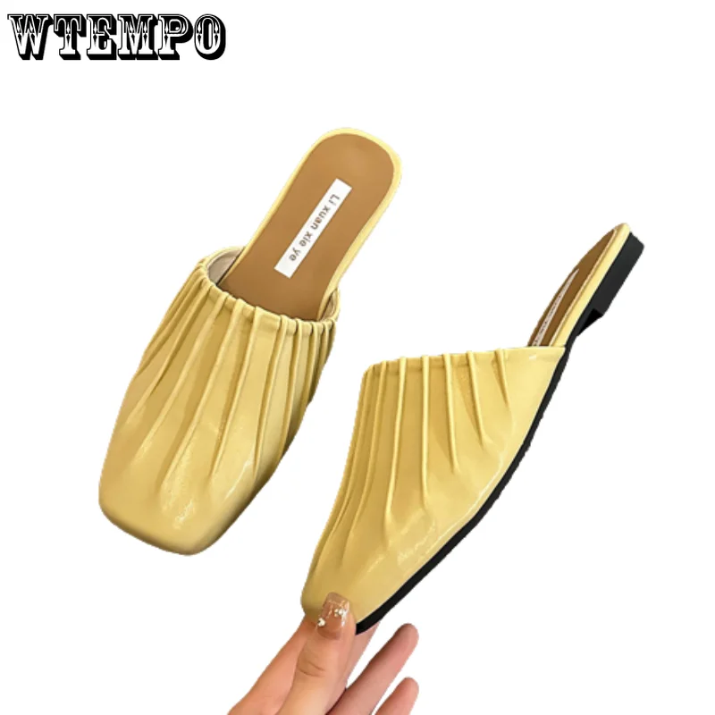 

WTEMPO Sandals Women's Flat-bottomed French Single Shoes Outer Wear Temperament Baotou Half Slippers Wholesale Dropshipping