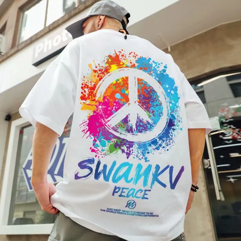 

Oversize Fashion Brand China-Chic Hip Hop Anti War Short Sleeve T-shirt Men Fashion Loose Size Couple Ins Half Sleeve Fashion