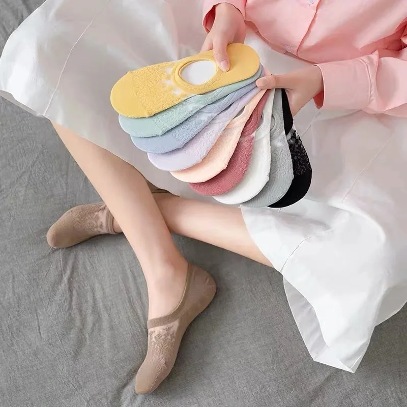 3pairs/Lot Women Socks Invisible Invisible Summer Thin Casual Ladies Sock Silicone Non-slip High Quality Sox Chaussette Sokken