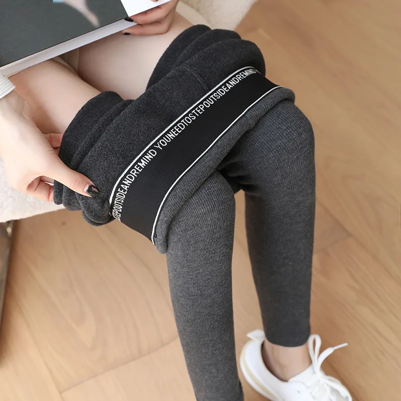 Women Winter Leggings Letter Casual High Waist Elastic Thicken Velvet 350g Legging Comfortable Warm Female Slim Thermal Pants