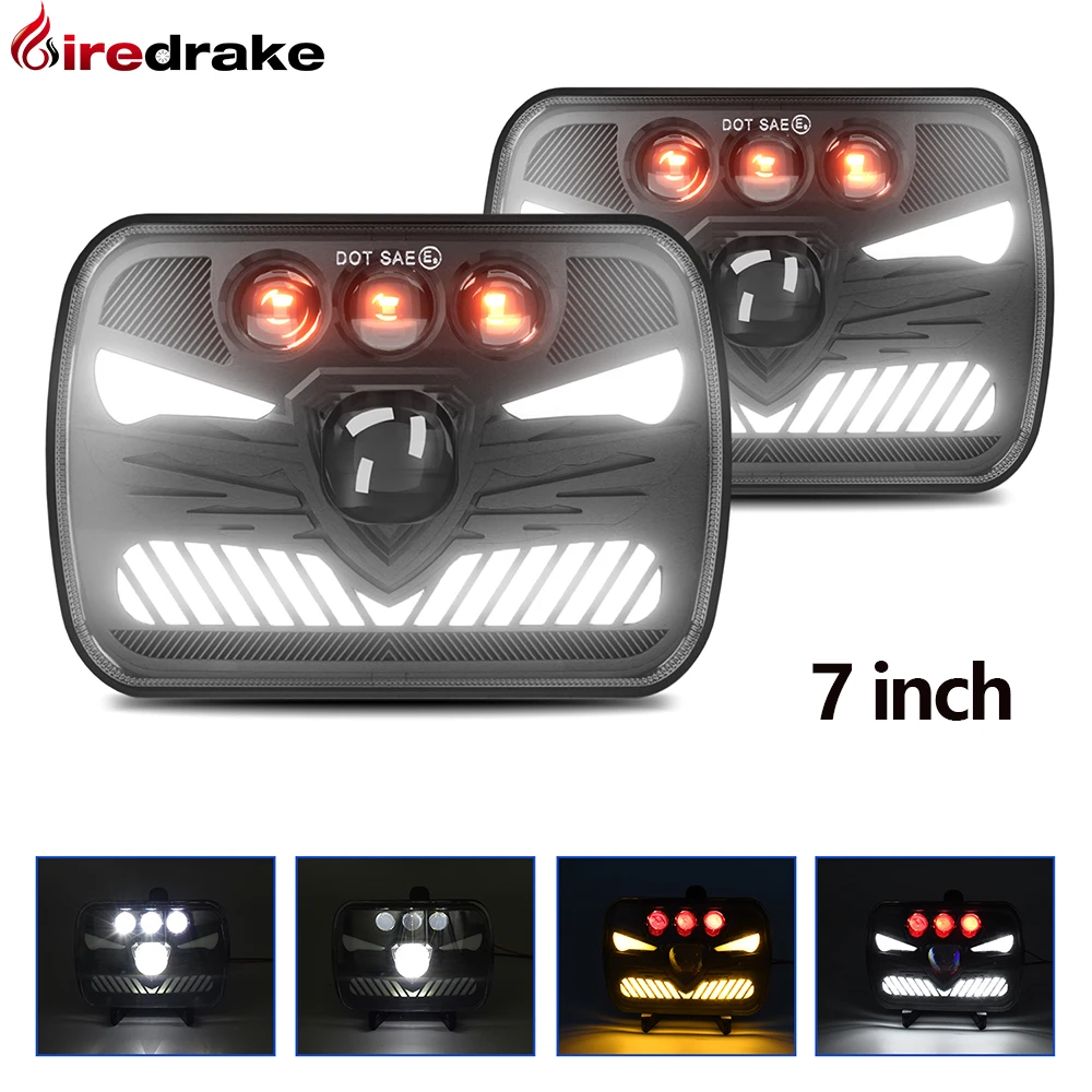 

Firedrake 2pcs R11 7 inch square headlight 6x7 Wrangler Headlight H4 High beam 200W 30000LM Low light 140W 21000LM 6000K 3000K