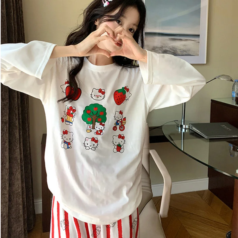 Женская Осенняя Пижама повседневные контрастные полосатые брюки милый