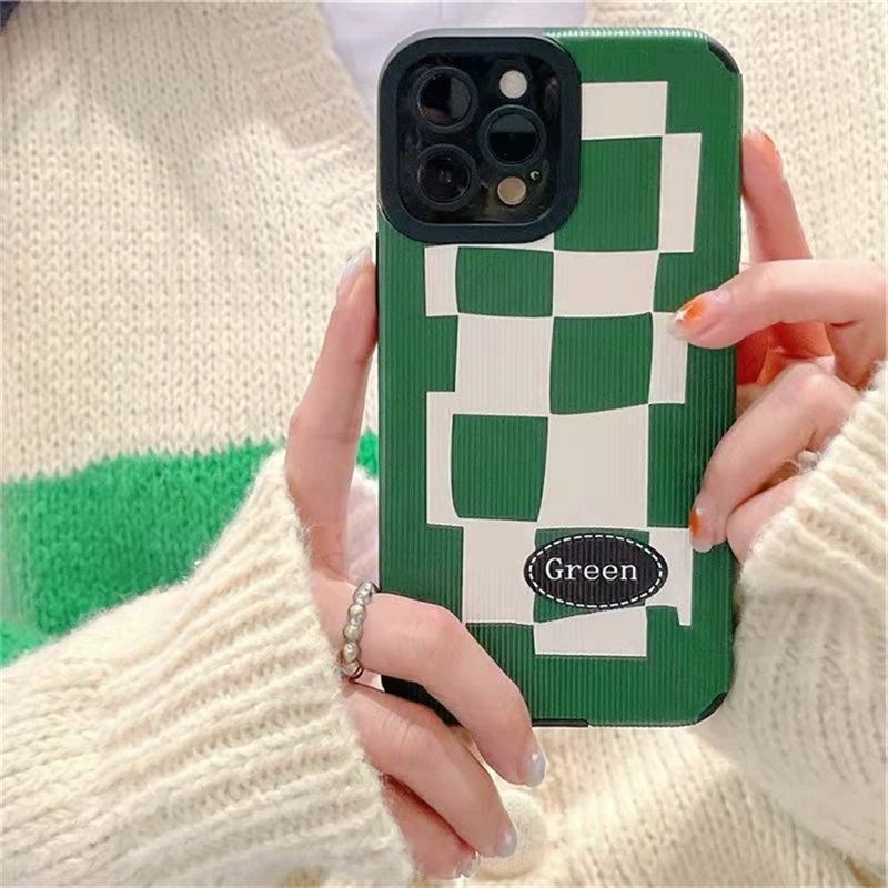 

Simple Lattice Grid Soft Leather Phone Case For iphone 14 13 11 12 Pro Max Mini XS MAX X XR SE 2022 6 7 8 Plus SE Silicone Cover