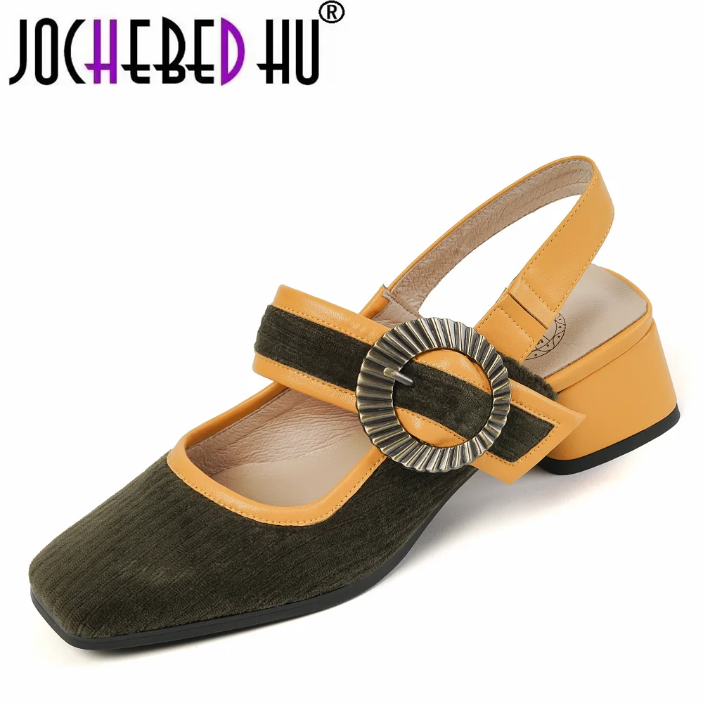

【JOCHEBED HU】2022 Brand Women Buckle Belt Genuine Leather Shoes Ladies Mary Jeans Loafers Luxury Design Moccasins Ballerina33-40