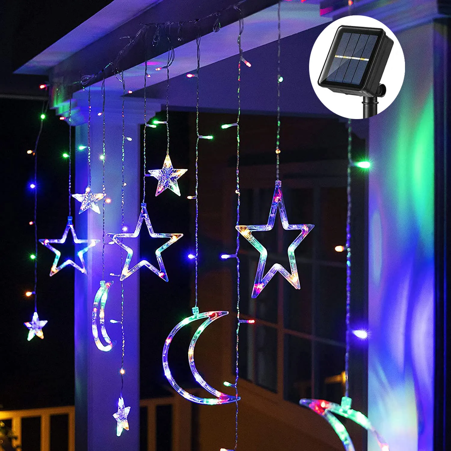

Outdoor Solar String Lights Waterproof Curtain Star Moon Lights Twinkle LED Fairy Light for Indoor Christmas Ramadan Decoration