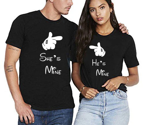 

Harajuku Couple T-shirt Women Men Hipster Black Tops She's Mine He's Mine Tumblr Quotes Shirt Clothing for Lover
