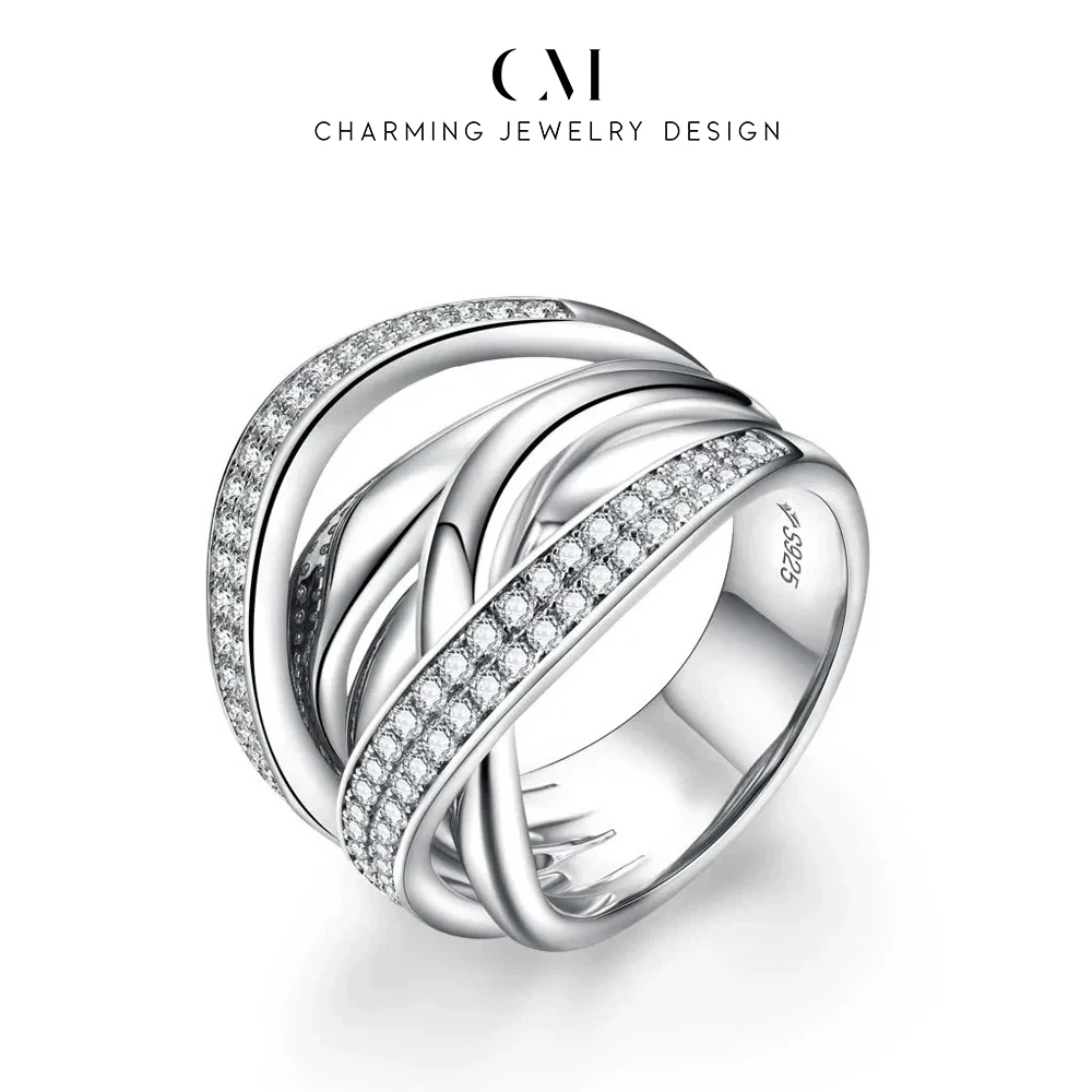 CHARMING Роскошное кольцо из стерлингового серебра S925 D VVS1 Цветное с муассанитом для