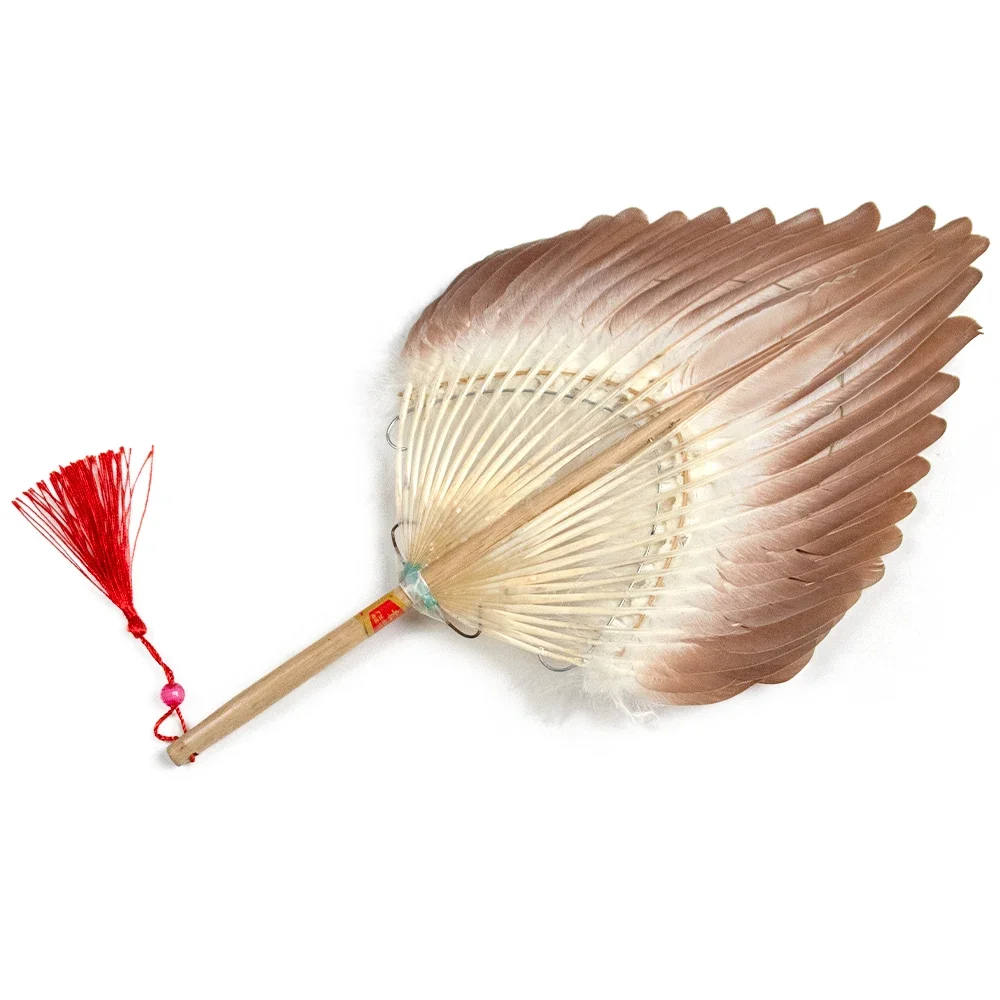 

Веер из натурального гусиного пера, внешний вентилятор в китайском стиле, складной веер с встроенными линзами Zhuge Liang, декоративные поделки для веера
