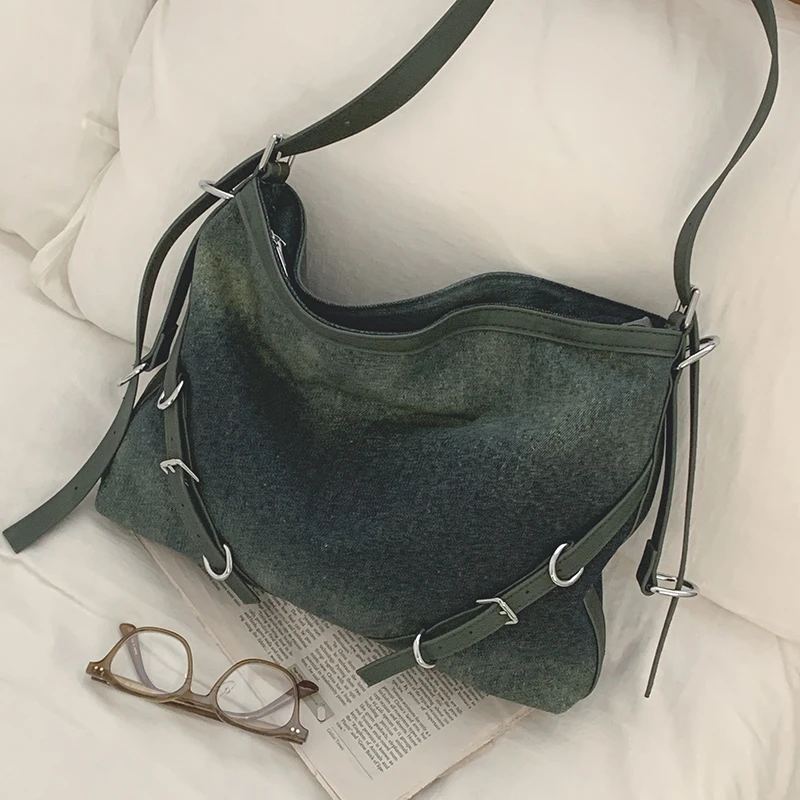 Fashion Denim Shoulder Bag for Women 2023 New Large Capacity Tote Handbag Vintage Female Shoulder Armpit Bag Bolsas De Mujer