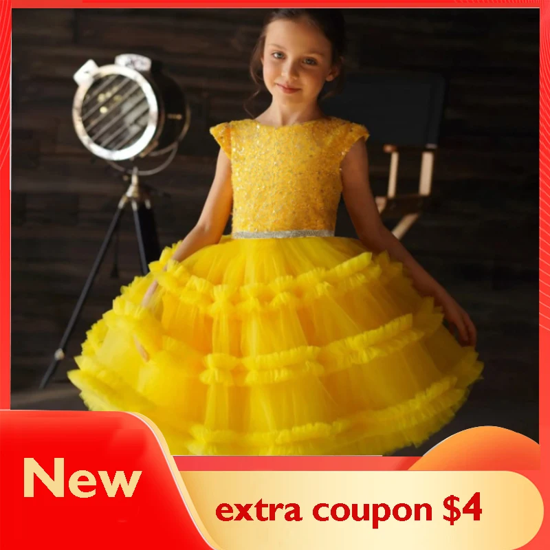 

Princess Dresses Girls Lace Mesh Birthday Party Prom Baby Kids Elegant Bridesmaid Wedding Vestidos Children Gown Dress With Bow