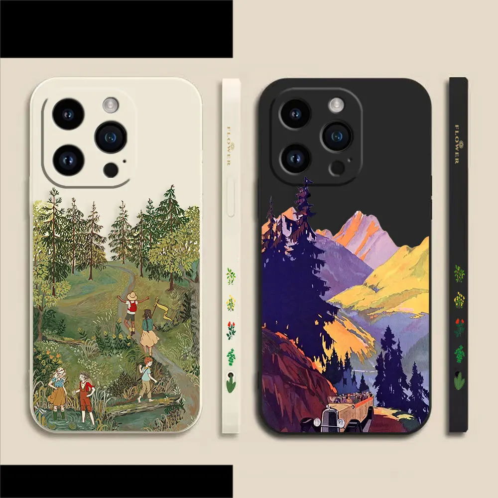 

Beautiful Sunset Oil Painting Phone Case For Apple iPhone 14 13 12 11 Pro XS Max Mini X XR SE 7 8 6 6S Plus Colour Liquid Case