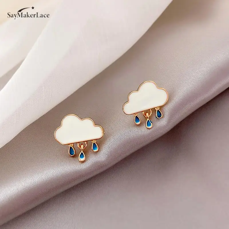 

Fashion Cute White Cloud Water Drop Stud Earrings For Women Crystal Stars Bow Asymmetry Earring Girl Wedding Party Jewelry Gift