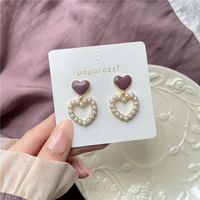 new imitation pearls love clip earrings without piercing hollow sweet purple earings fashion jewelry