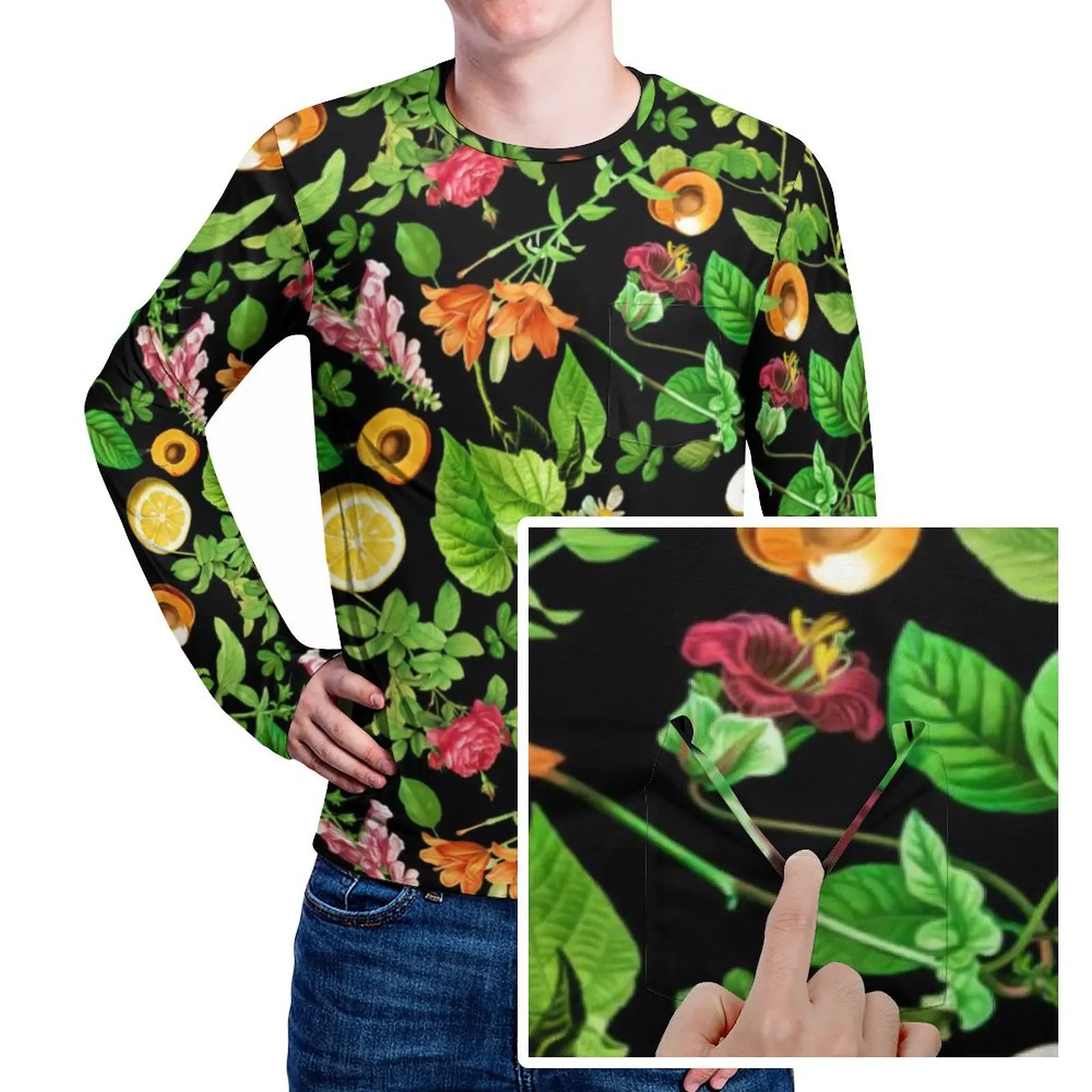 

Футболка с длинным рукавом и карманом, с принтом фруктов