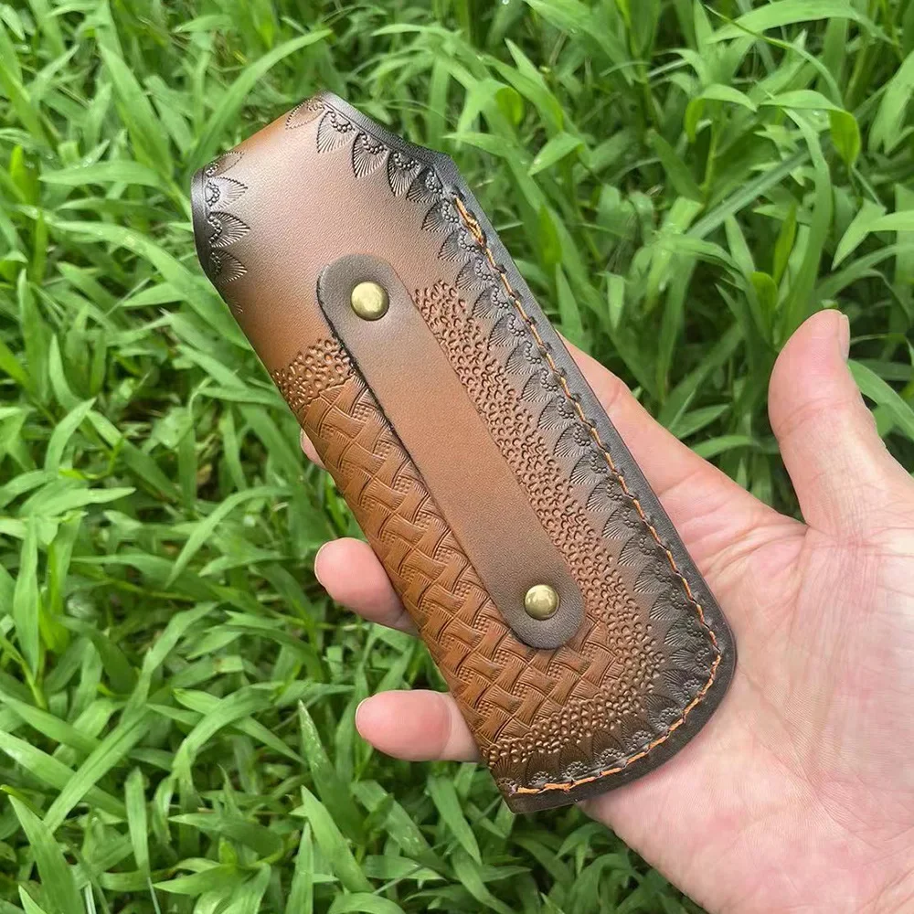 Очень большой чехол для складного ножа из воловьей кожи резной нож кожаный
