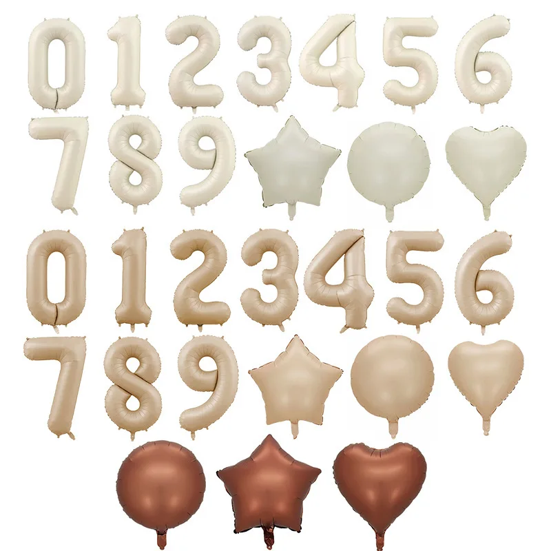 

1PC 18/40inch Cream/Caramel Color 0-9 Digital Foil Balloons Five Star Heart Round Balloon for Happy Birthday Party Decorations
