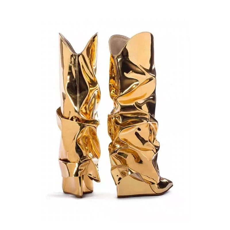 2024 Яркие кожаные ботинки на танкетке с острым носком