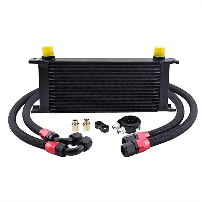 

10 13 Row AN10 Oil Cooler Kit Stacked Plate Oil Cooler Kit Universal Engine Transmission 10AN Black Aluminium Alloy