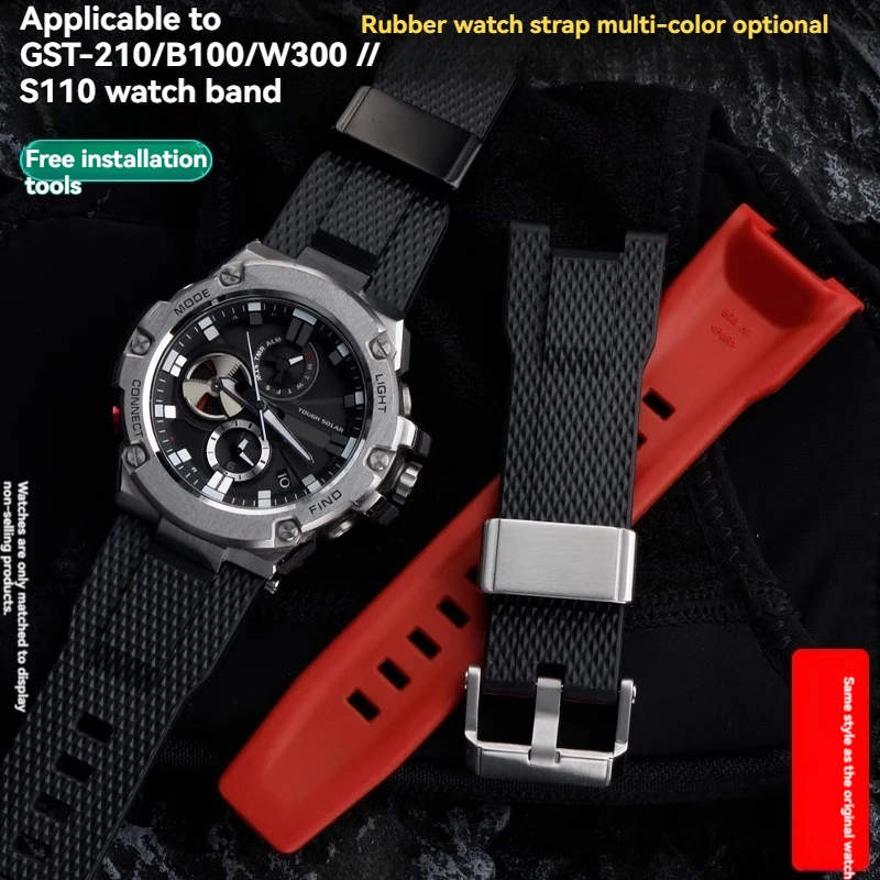 Фото Новый ремешок для часов из силиконовой смолы для Casio Steel Heart GST-B100/S110/W300/400G gst-w300G, водонепроницаемый спортивный ремешок для часов для мужчин и женщин №2