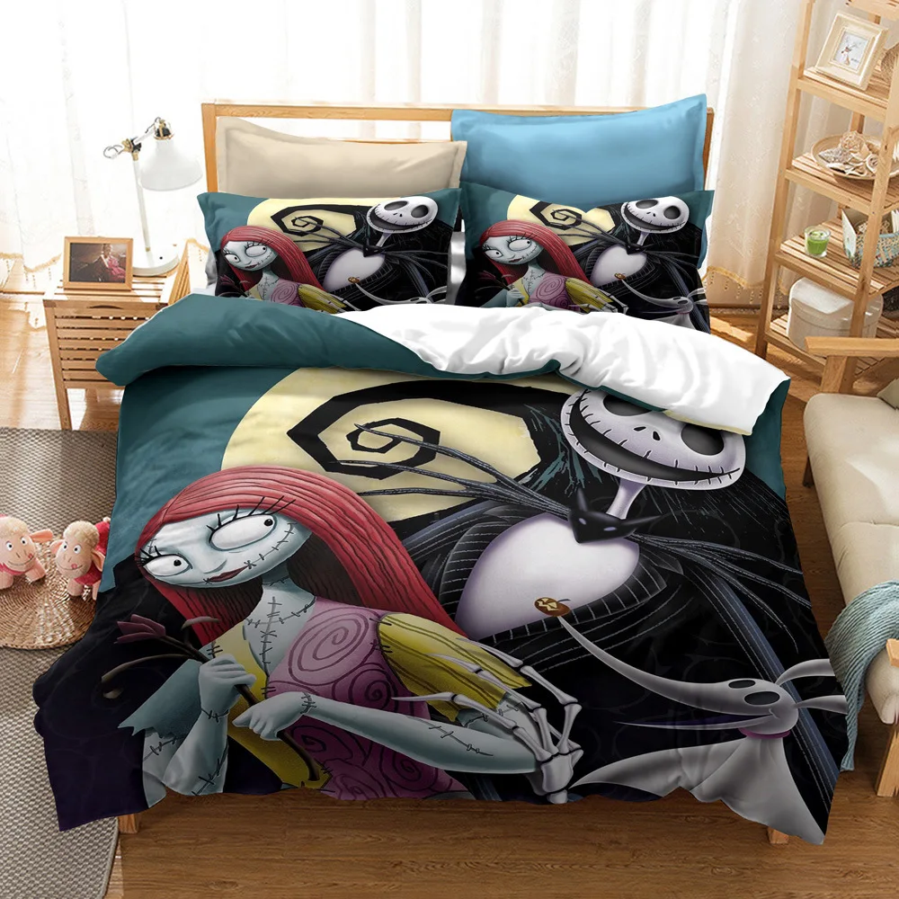 

Nightmare Before Christmas Duvet Cover Set,Jack and Sally Valentine's Day Christmas Bedding Set 2/3PCS Comforter Cover King Size
