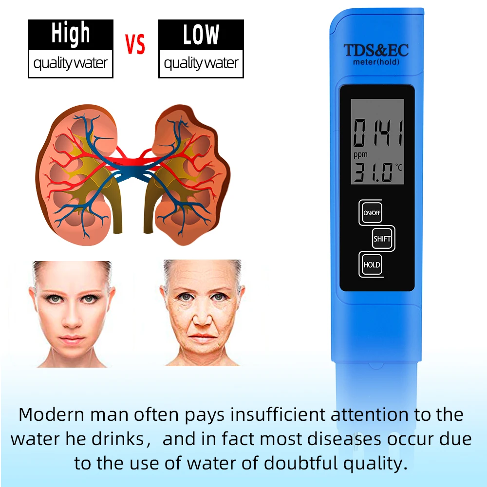 Цифровой тестер качества воды измеритель PH 0 0-14 температуры 0-9990ppm TDS и EC с
