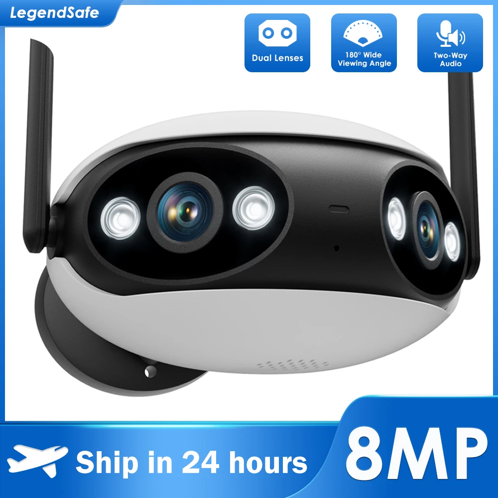

2K Dual Lens WIFI IP Camera 4MP Panoramic HD 180° Wide View Angle Outdoor Security Camera AI Human Detection Video Surveillance