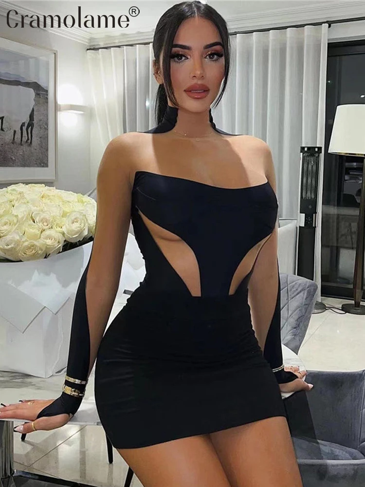 

Женское облегающее мини-платье с длинным рукавом