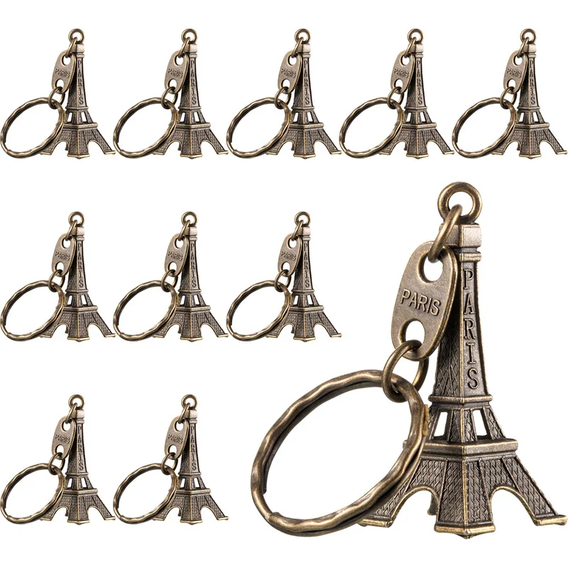 

100pcs Paris Eiffel Tower Keychain Bronze Color Retro Adornment French Souvenirs Keychains Gift Wholesale
