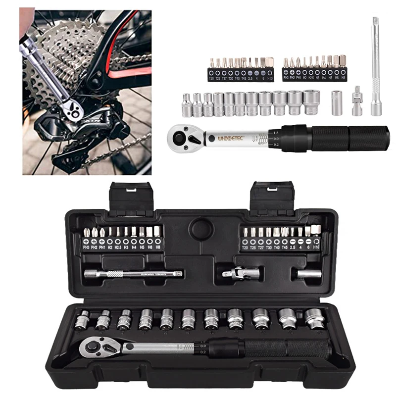 

1/4 Inch Drive Click Torque Wrench Set 5-25Nm with Double Scale Extension Bar Maintenance for Mountain Bicycle Torque Wrench Set