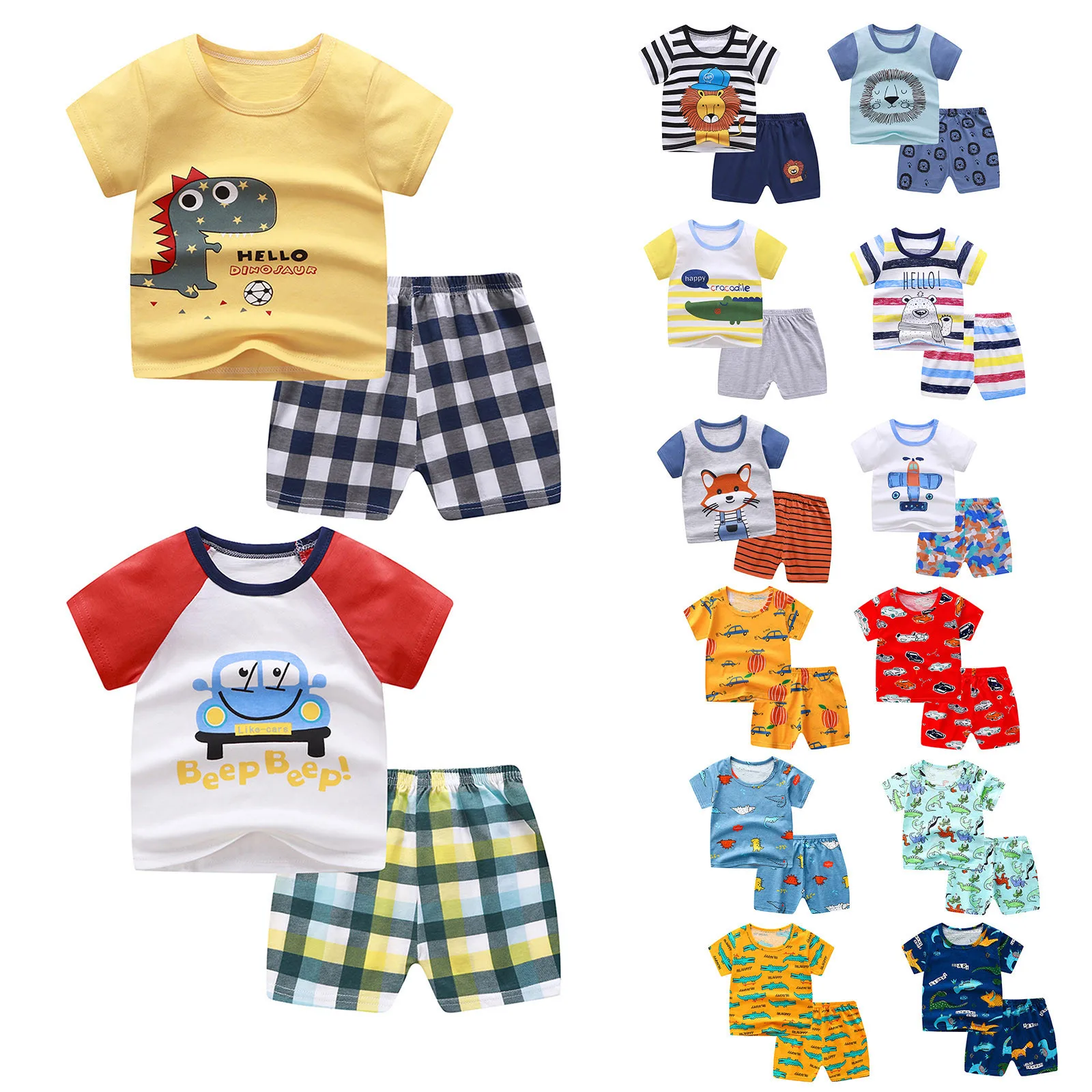 

Детская одежда От 0 до 5 лет для маленьких мальчиков и девочек, топы с коротким рукавом и мультяшным принтом, футболка, брюки, шорты, 2 шт., наря...