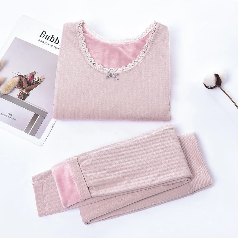 Warm underwear Women's thickened plush top Winter student tight body beauty Women's autumn clothes and trousers Warm clothes
