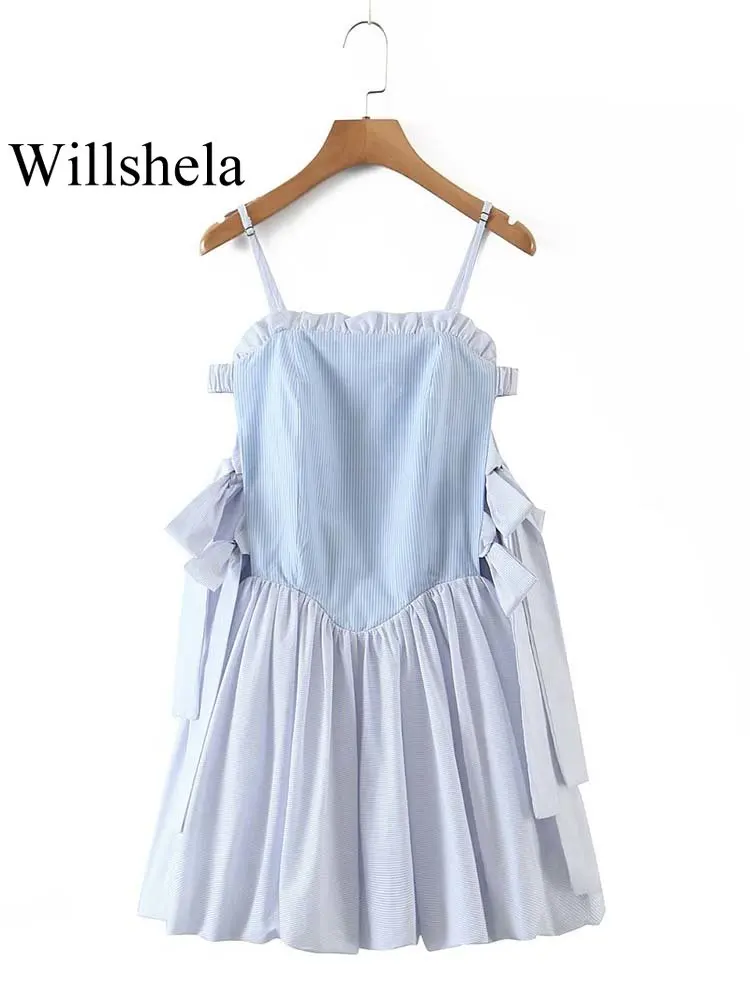

Willshela женское модное платье в полоску, винтажное платье с тонкими бретельками и квадратным воротником, на молнии сзади, женское шикарное пла...