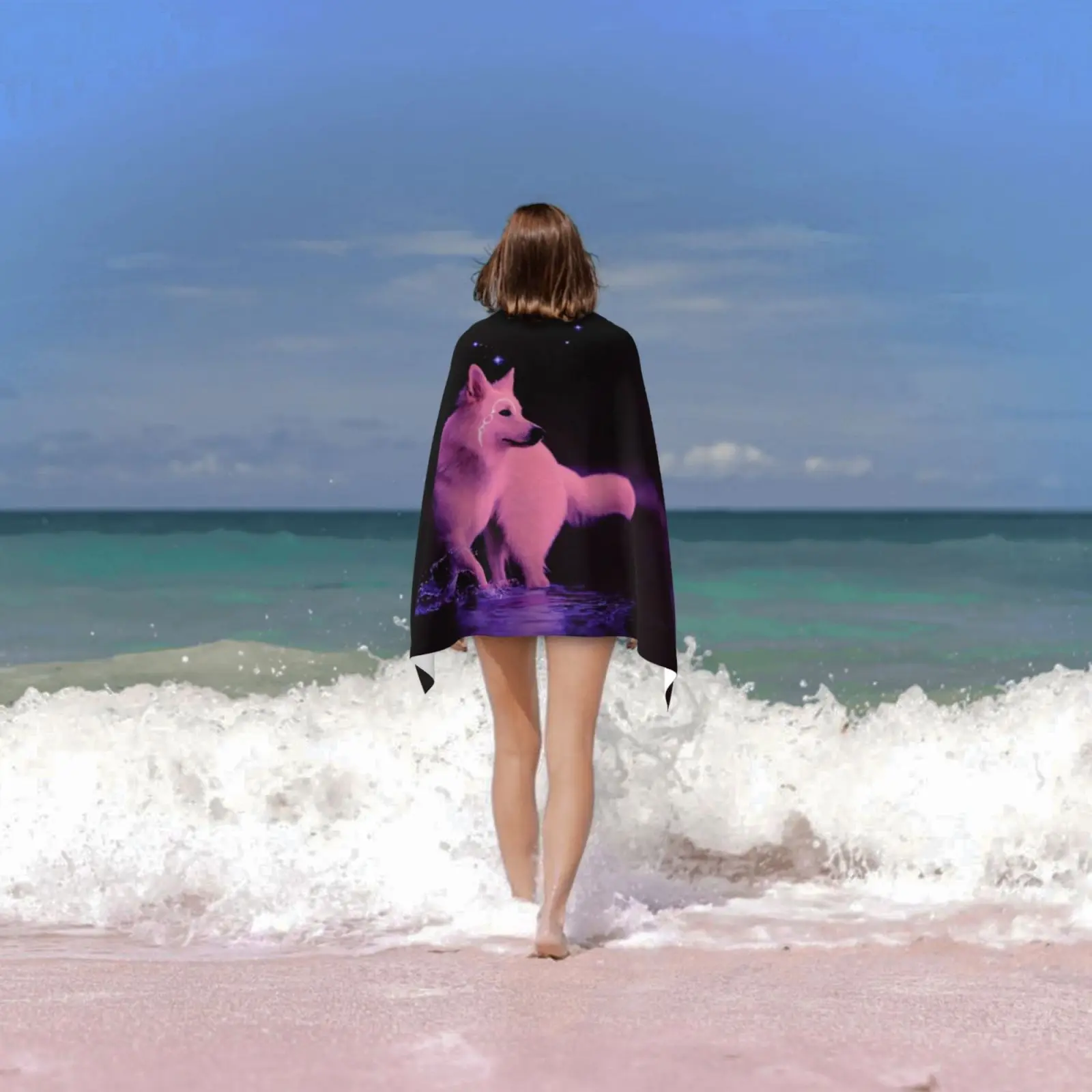 Pink Shepherd Bath Towel Beach Cushion Dog Perro Wolf Sheperd Water Sign Fireflies Fantasy Fairytale