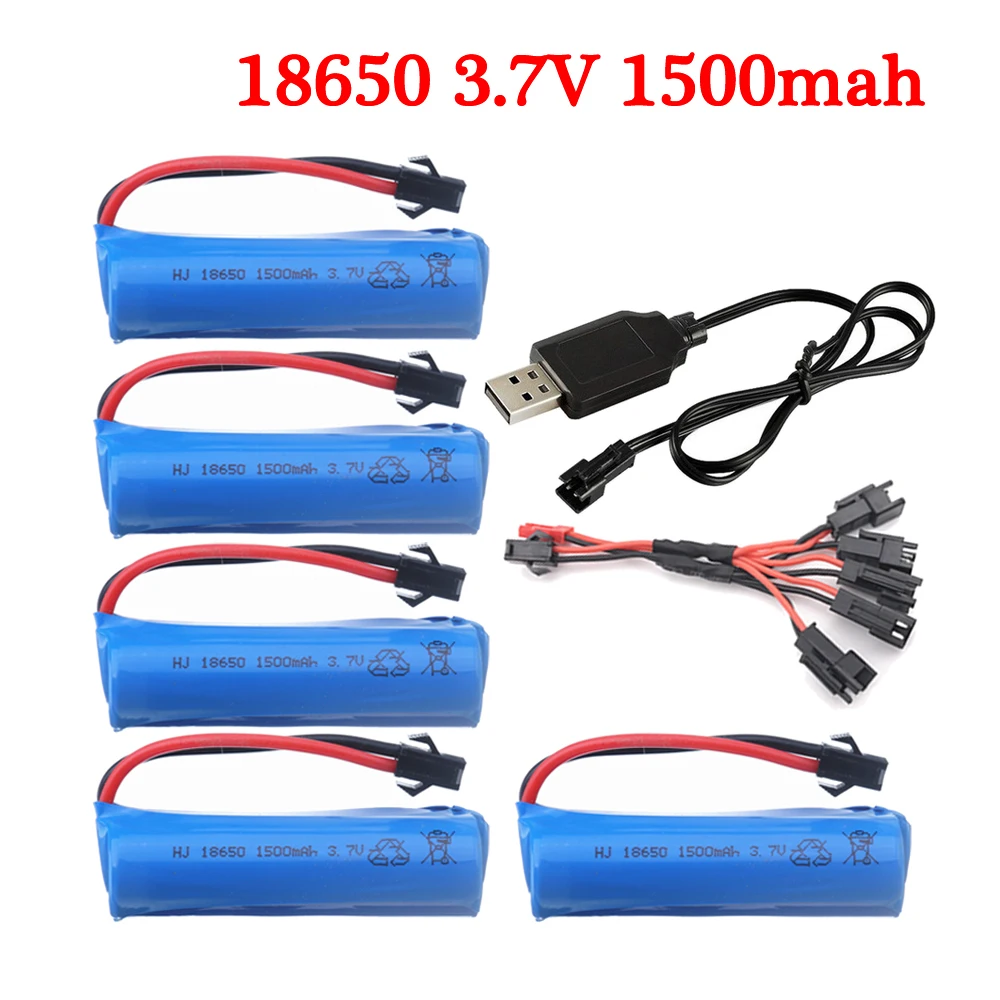Литий-ионный аккумулятор 3,7 в 1500 мАч 18650 + зарядное устройство для радиоуправляемой машины D876 Q70 Q85, вертолет, самолеты, автомобиль, лодка, пистолет, игрушки, батарея 3,7 в, разъем SM