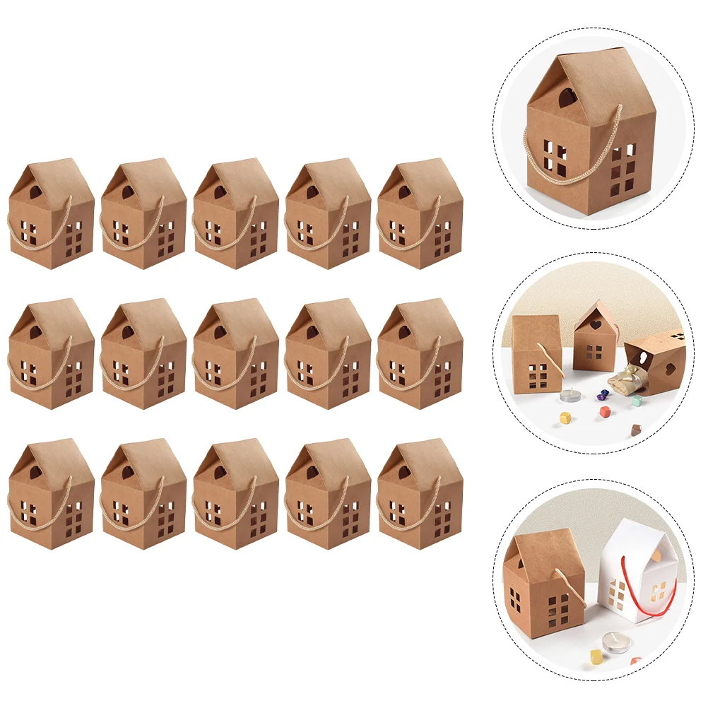 

15Pcs House Shaped Paper Boxes Handheld Present Bags Multi-function Candy Boxes